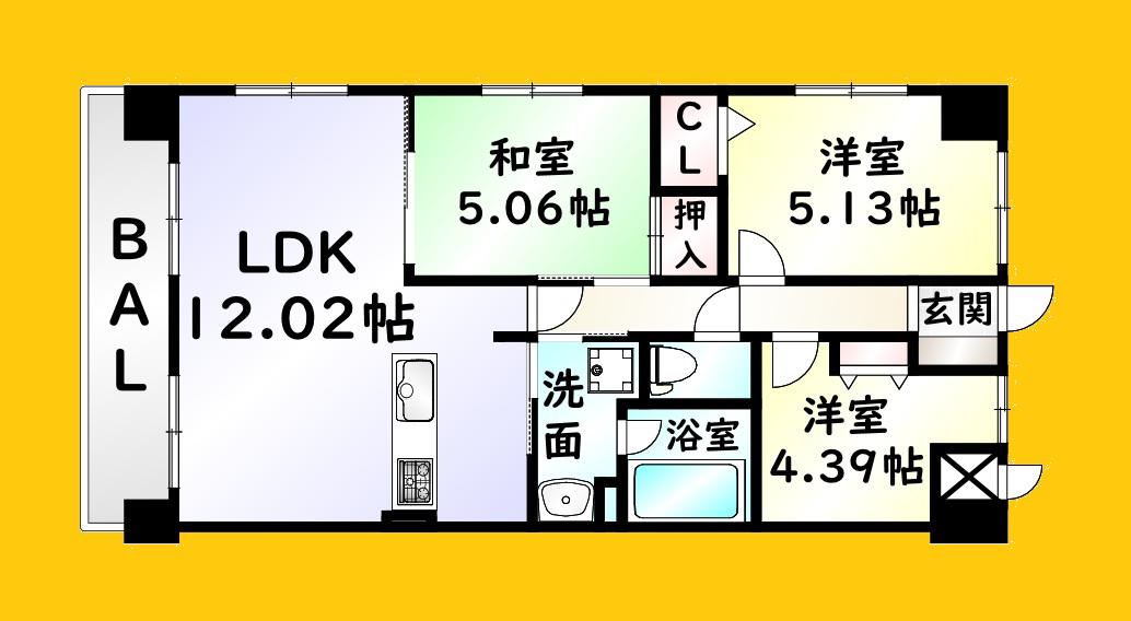 ラフィーネ到津学園通(3LDK/10階)の間取り写真