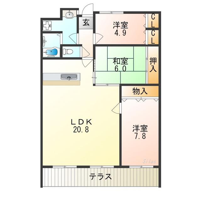 ハウス謙吉(3LDK/1階)の間取り写真