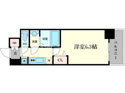 LC阿波座西(1K/3階)の間取り写真