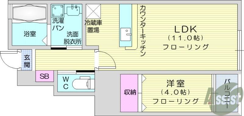 アヴァンサディアス(1LDK/1階)の間取り写真