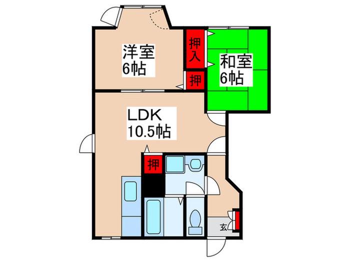 ウエスト ラビィ(2LDK/1階)の間取り写真