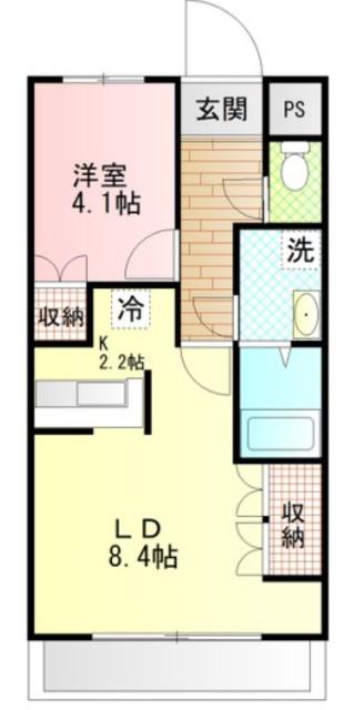 ヒールコート沢田(1LDK/2階)の間取り写真