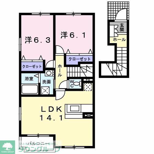 クリーン シャトー富士見 第一(2LDK/2階)の間取り写真