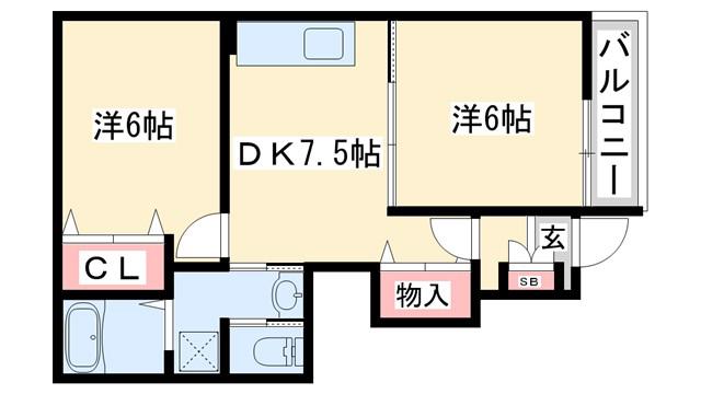 エレガンシア(2DK/1階)の間取り写真