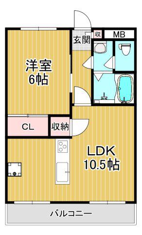第2山内マンション(1LDK/1階)の間取り写真
