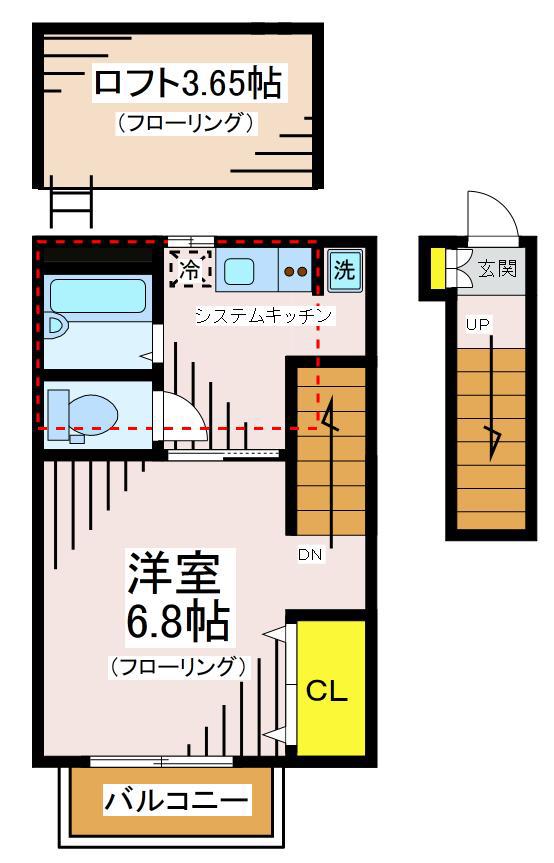 シュクラ菊野台(1K/2階)の間取り写真