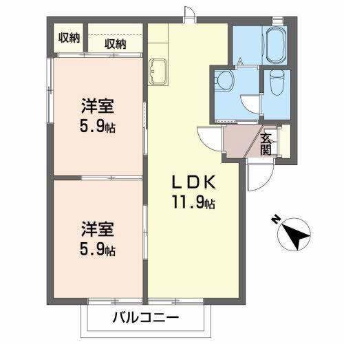 KMフラッツB(2LDK/2階)の間取り写真