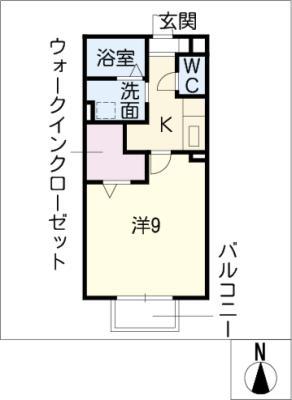 グランディール新正(1K/1階)の間取り写真