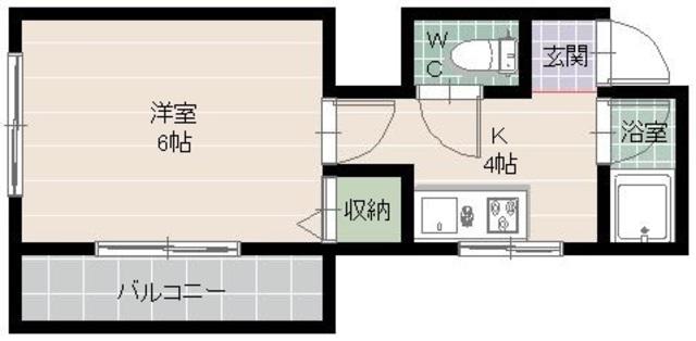 プレジデント地行A(1K/1階)の間取り写真