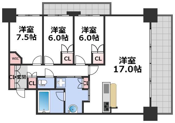 CITY SPIRE難波グレイス(3LDK/13階)の間取り写真