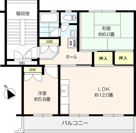 高洲第一団地(2LDK/5階)の間取り写真