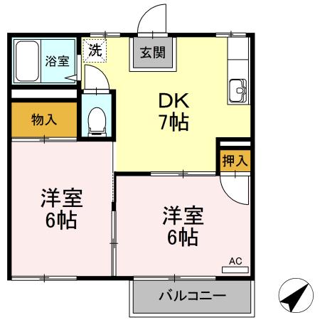 ル・グランII(2DK/2階)の間取り写真