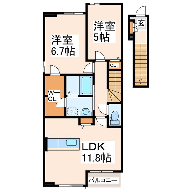 ベルアンジュ(2LDK/2階)の間取り写真