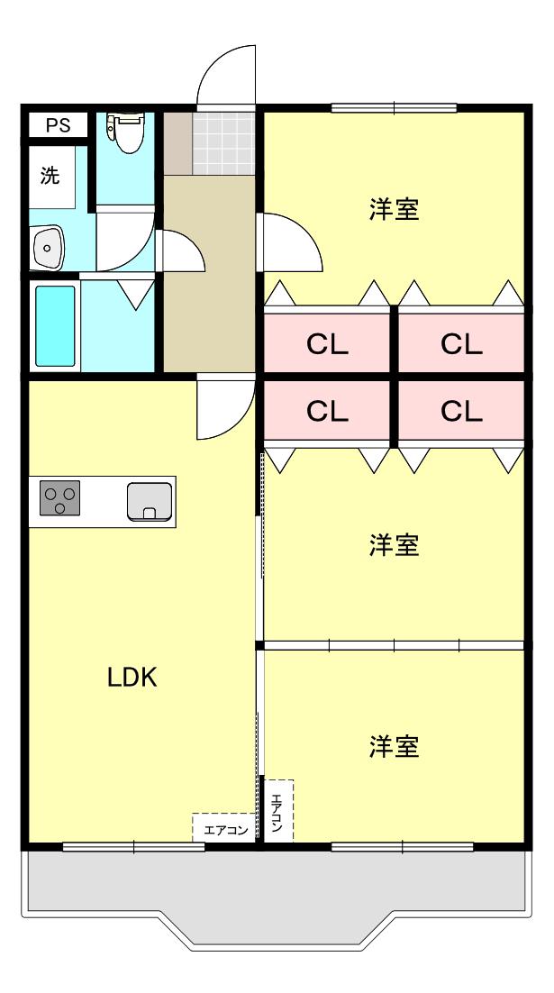 新白河リバーサイドI(3LDK/1階)の間取り写真