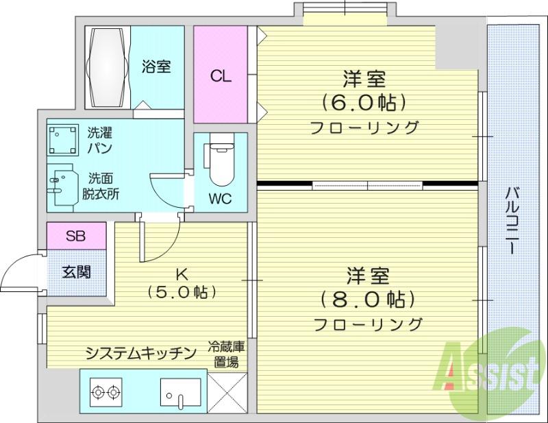 シエナ仙台Ⅰ(2DK/2階)の間取り写真