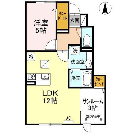 KADOYAKAN E棟(1LDK/1階)の間取り写真