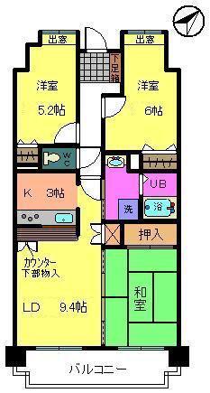 シャルマンフジエスト岸和田(3LDK/1階)の間取り写真