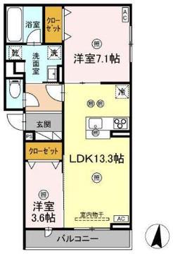 DーRESIDENCE南蔵王町1丁目W(2LDK/3階)の間取り写真