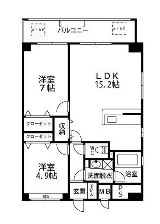 アルバクレスタ城崎(2LDK/6階)の間取り写真