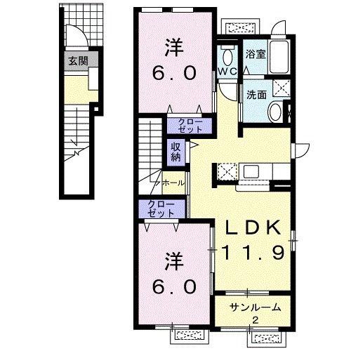 プラス1 B棟(2LDK/2階)の間取り写真