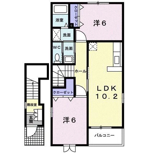 カーサ戸出(2LDK/2階)の間取り写真