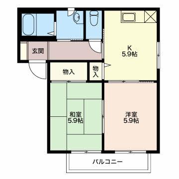 ベルソーナC(2K/2階)の間取り写真