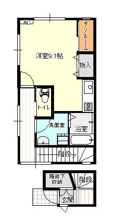 アバンティ旭ヶ丘(ワンルーム/2階)の間取り写真