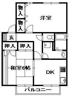 ディアーヒルズD棟(2DK/1階)の間取り写真