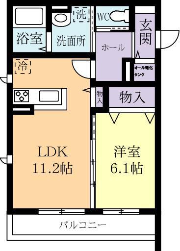グリーンパークA(1LDK/2階)の間取り写真