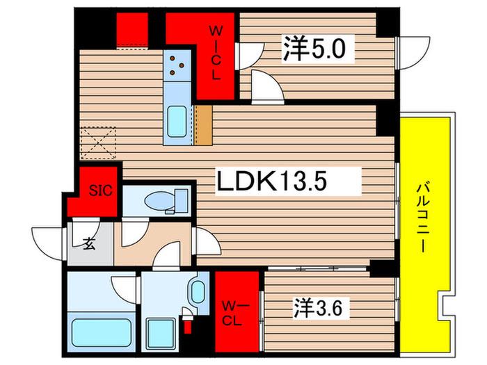 シーズンフラッツ両国サウス(2LDK/5階)の間取り写真