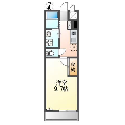 熊本市電健軍線 健軍交番前駅 徒歩5分 2階建 築3年(1K/2階)の間取り写真