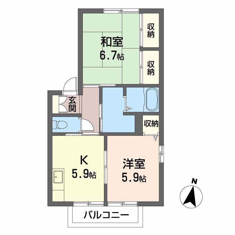 ディアス宮川(2DK/2階)の間取り写真