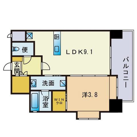 ヴィラ博丈下川端(1LDK/9階)の間取り写真