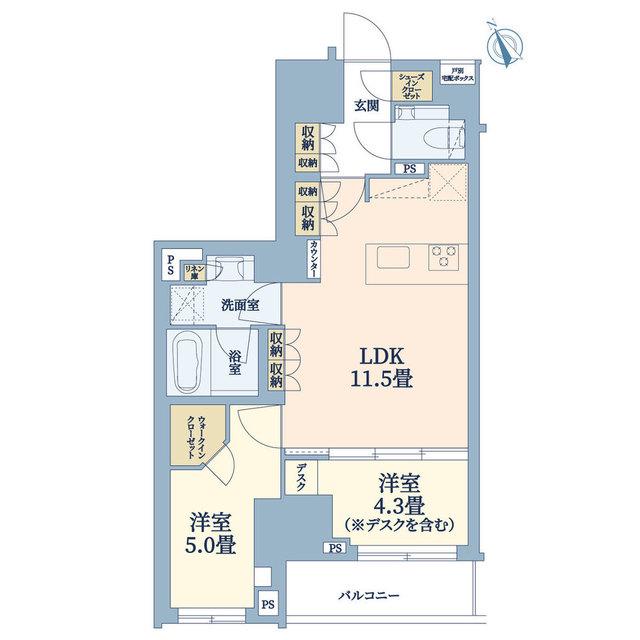 ザ・パークハビオ日本橋茅場町(2LDK/2階)の間取り写真