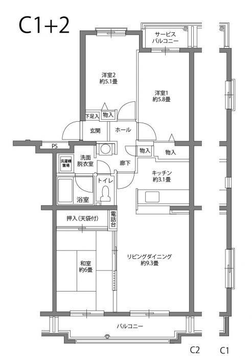 ヒルズ南戸塚(3LDK/2階)の間取り写真