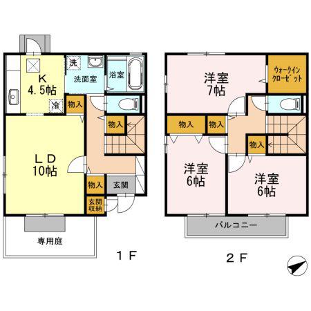 岡山県赤磐市 2階建 築26年(3LDK/1階)の間取り写真