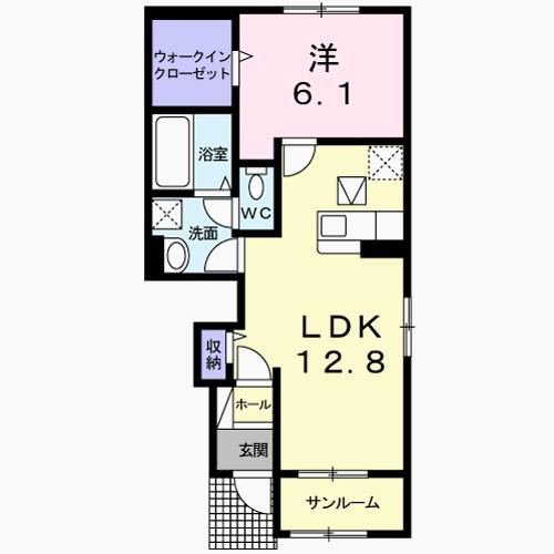 ヴェルドミール緑台III(1LDK/1階)の間取り写真