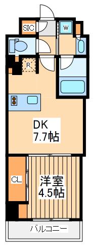 ザ・パークハビオ 横浜東神奈川(1DK/5階)の間取り写真