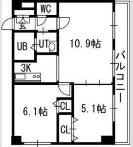グランカーサ南11条(2LDK/3階)の間取り写真