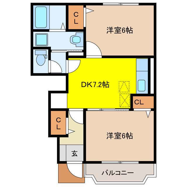 アウローラ(2DK/1階)の間取り写真