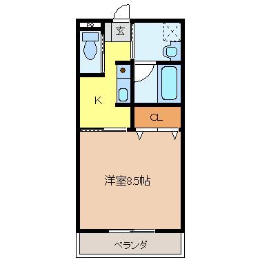 サウスグリーン(1K/2階)の間取り写真
