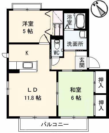 セジュンC棟(2LDK/1階)の間取り写真