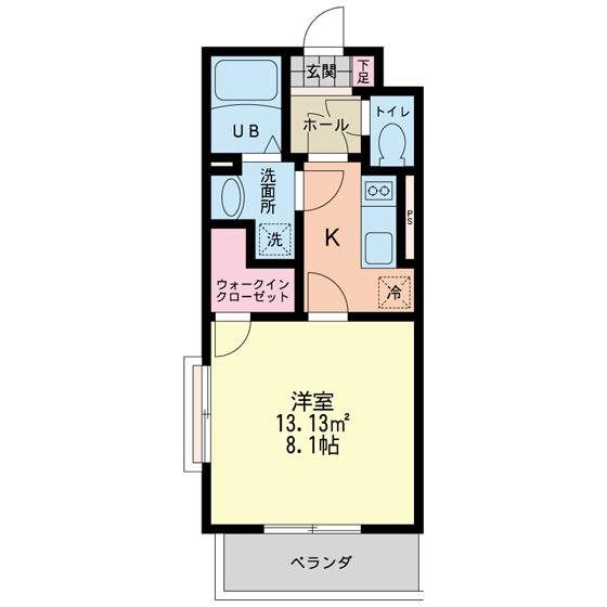 クレイン(1K/4階)の間取り写真