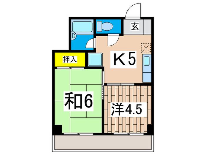 上大岡グリーンハイツD(2K/4階)の間取り写真