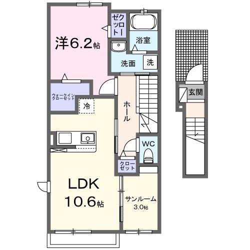 フィデール行橋A(1LDK/2階)の間取り写真