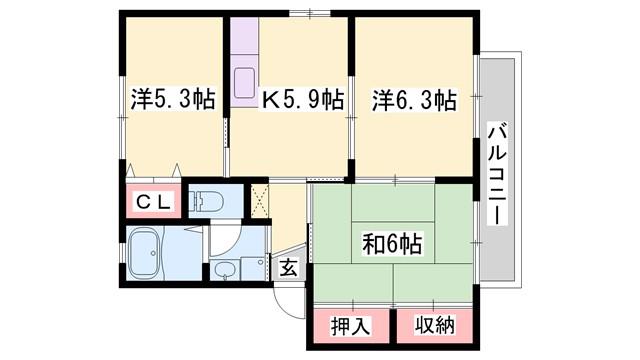シャーメゾン志保 B棟(3K/1階)の間取り写真