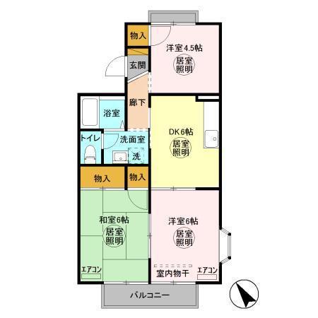 クレスト陽光台D(3DK/1階)の間取り写真