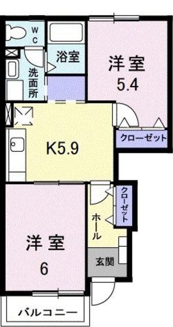 ア・ラ・モードB(2DK/1階)の間取り写真