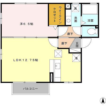 グランモア曙A(1LDK/2階)の間取り写真