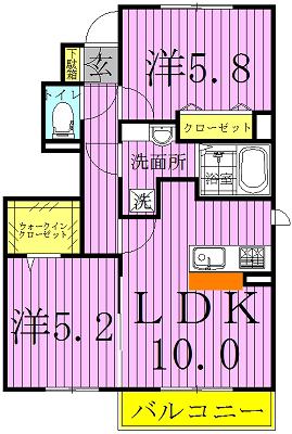 ラヴィール(2LDK/1階)の間取り写真
